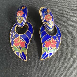 Vintage Floral Cloisonné Enamel on Gold Tone Earrings